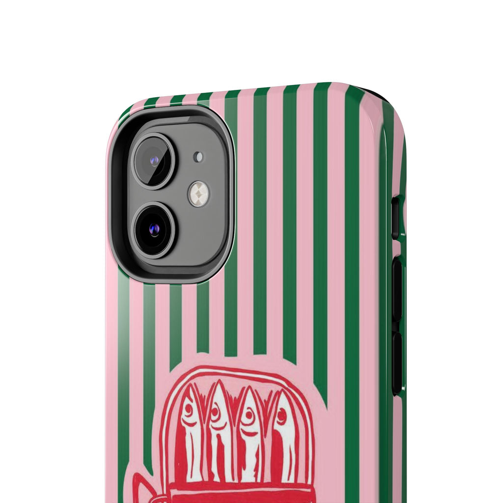 Sardine Stripes Tough Phone Case — Retro Pink & Green Protective Phone Cover