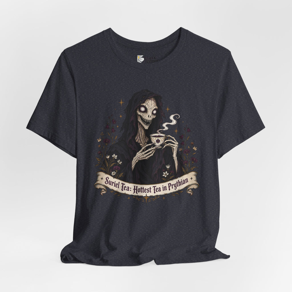 Gothic Reaper Tea T-Shirt — "Sorrel Tea: Hottest Tea in Purgatorium" Graphic Tee