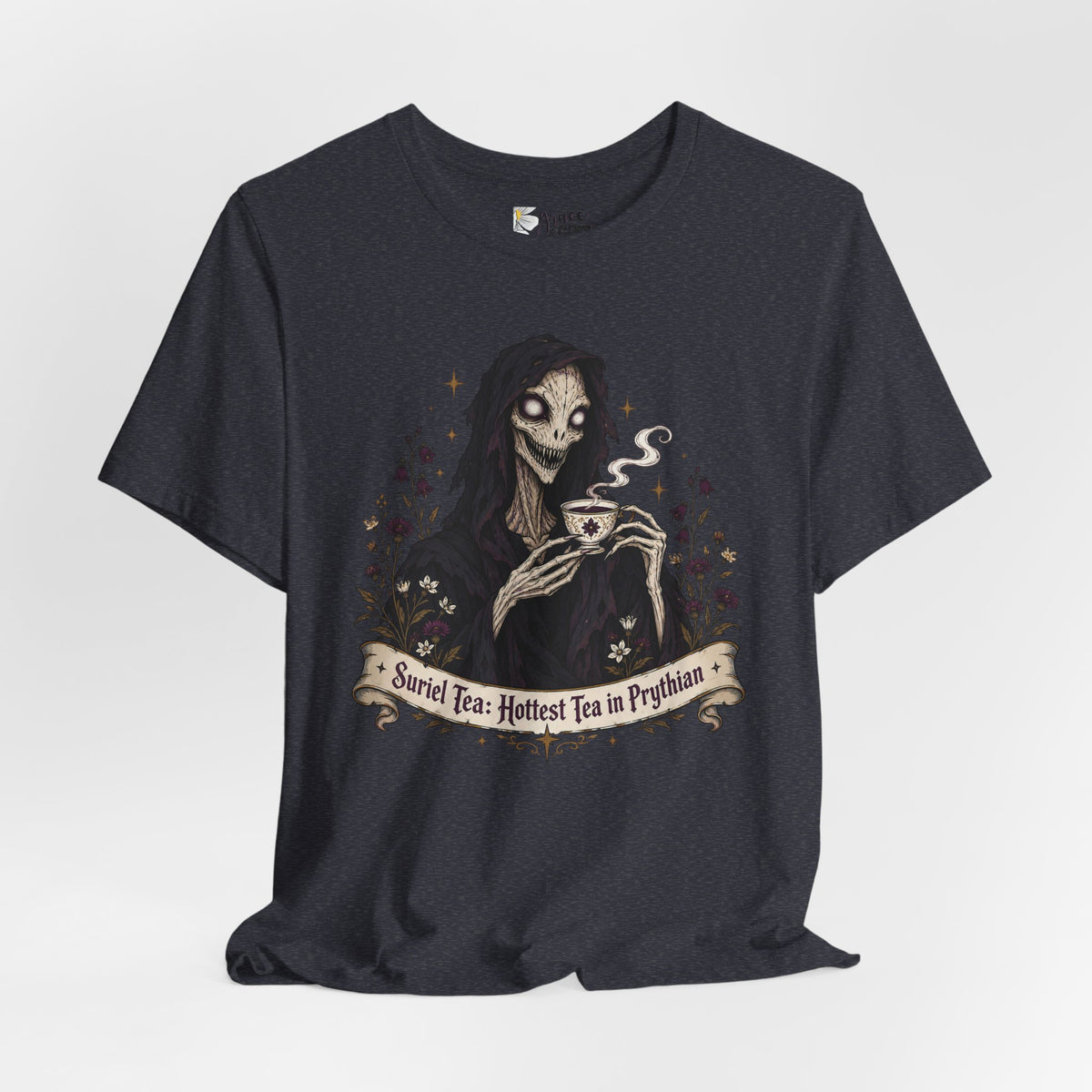 Gothic Reaper Tea T-Shirt — "Sorrel Tea: Hottest Tea in Purgatorium" Graphic Tee