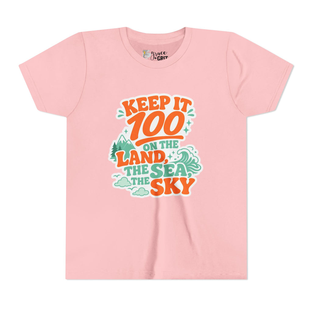Keep It 100 on the Land the Sea the Sky Youth Tee | Adventure Nature Graphic