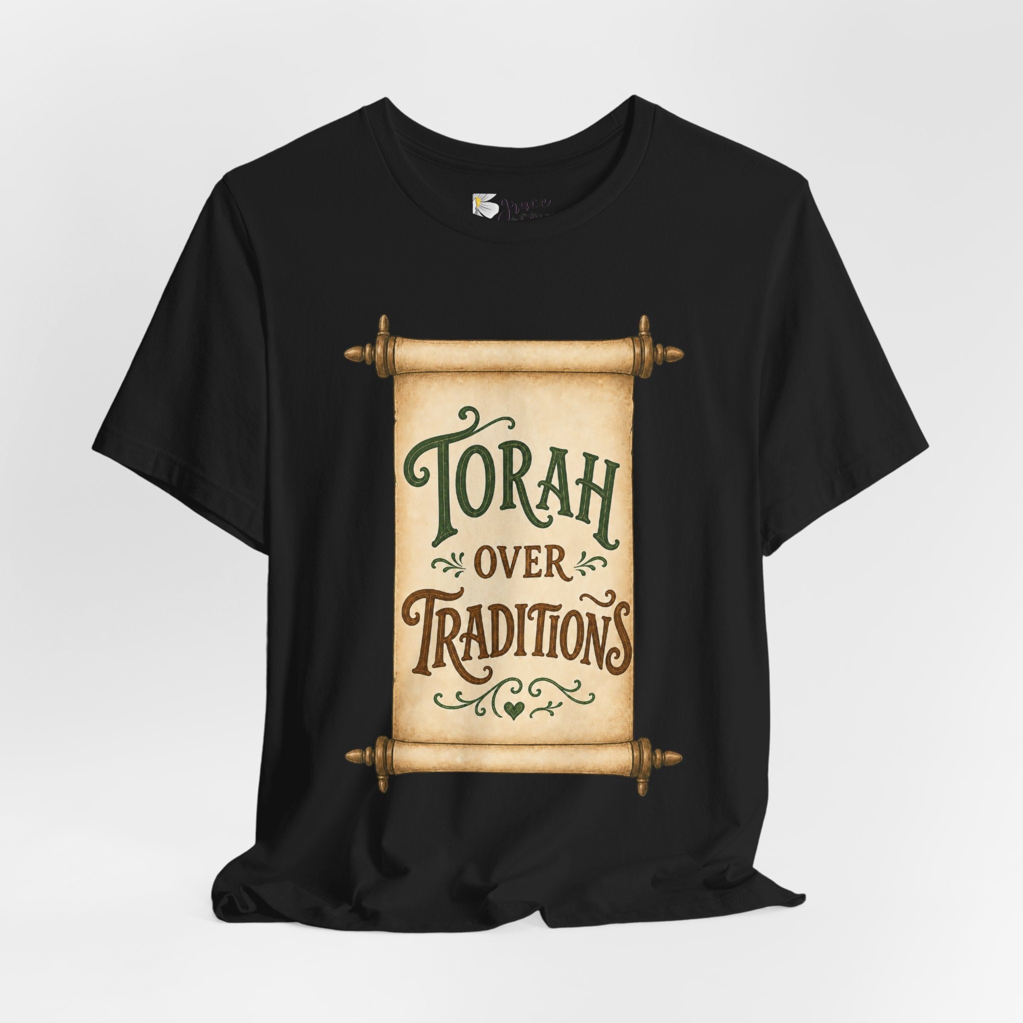 Torah Over Traditions Tee | Scroll Typography Jewish Faith Shirt