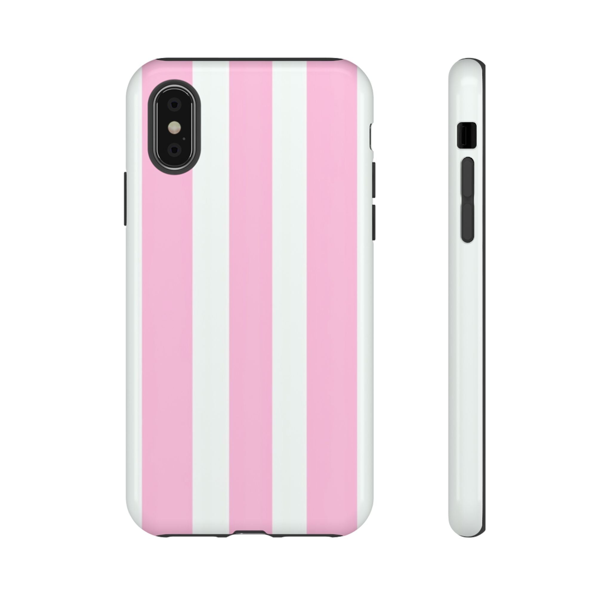 Pink & White Striped Tough Phone Case — Durable Protective Phone Cover