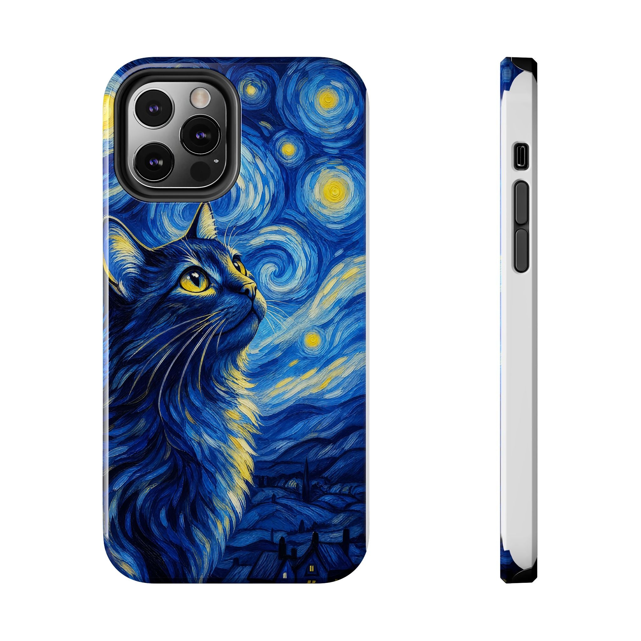 Starry Night Cat Tough Phone Case — Van Gogh Style Galaxy Kitten Protective Cover