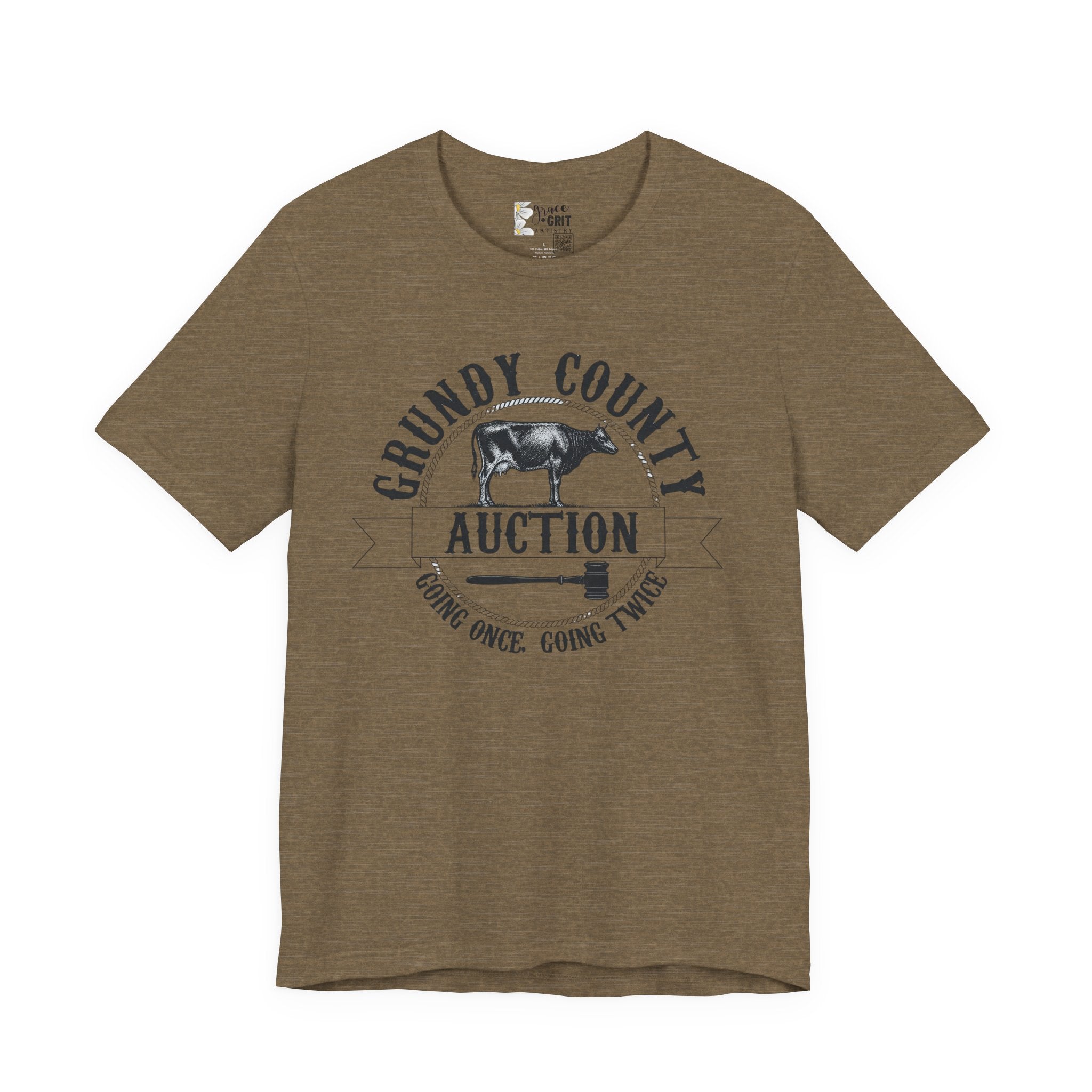 Grundy County Auction Tee — 'Going Once, Going Twice' Farm Livestock Graphic T‑Shirt