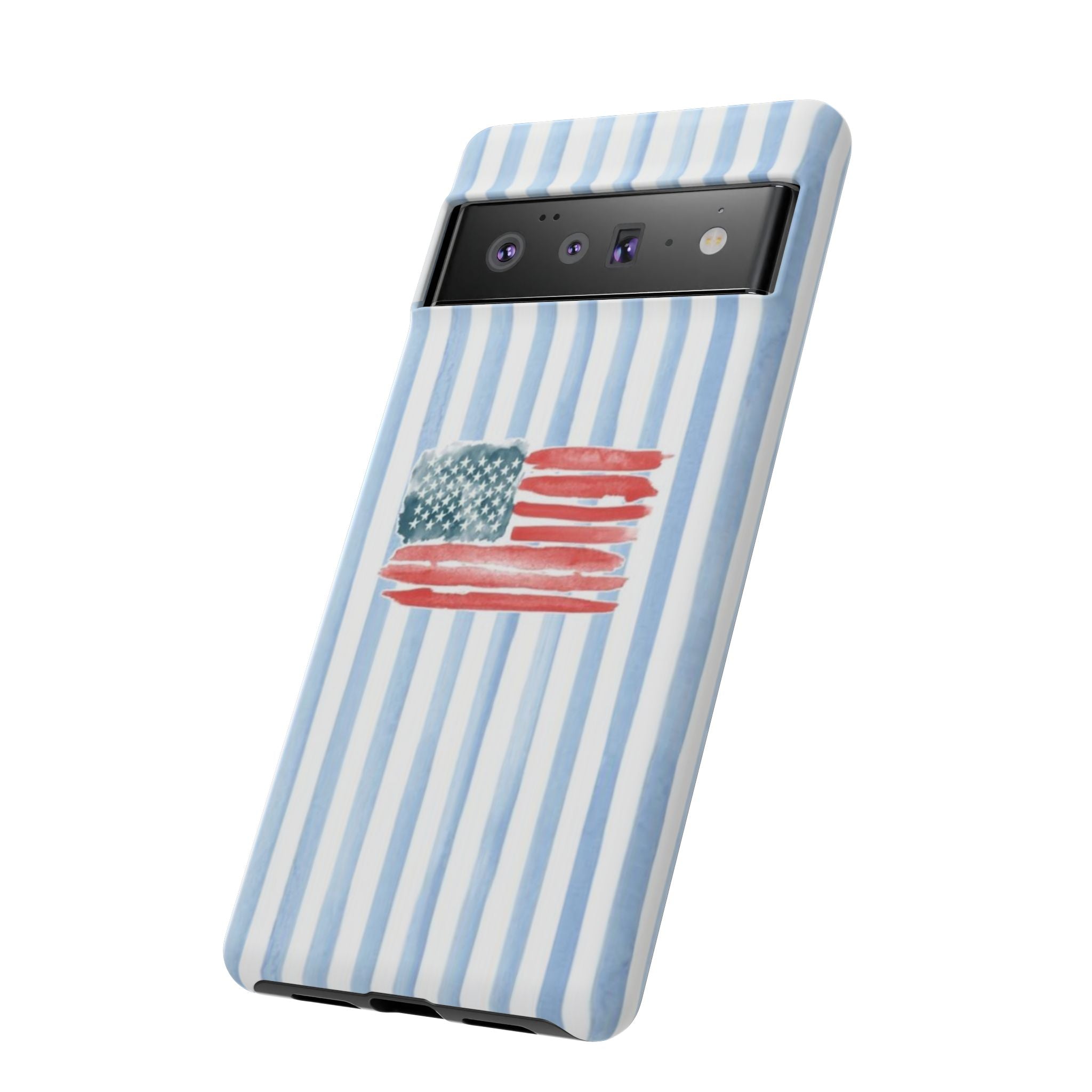 American Flag Watercolor Phone Case - Blue Stripe Tough Case