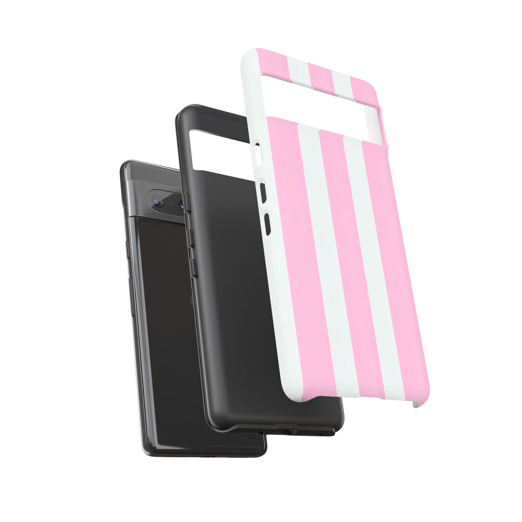 Pink & White Striped Tough Phone Case — Durable Protective Phone Cover