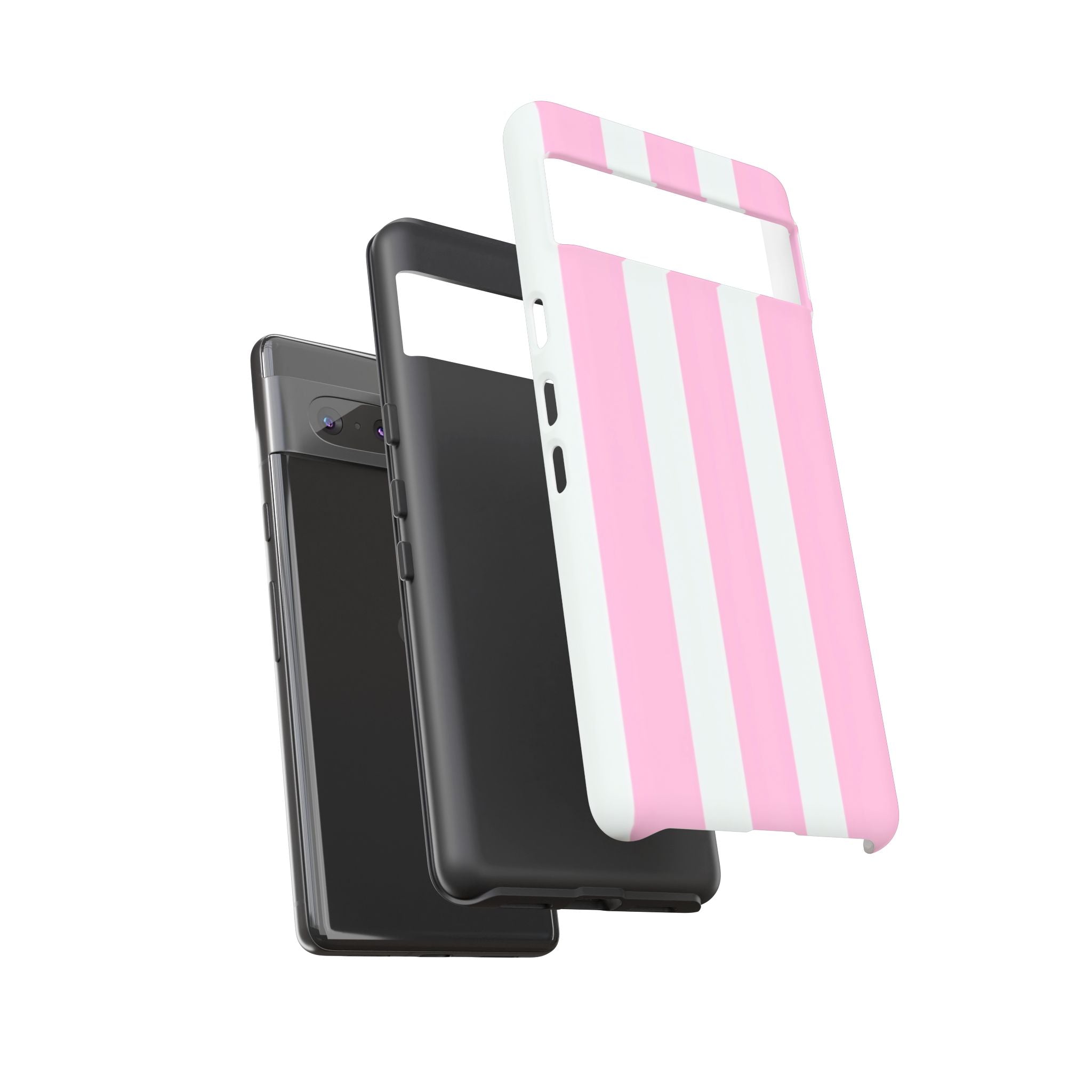Pink & White Striped Tough Phone Case — Durable Protective Phone Cover
