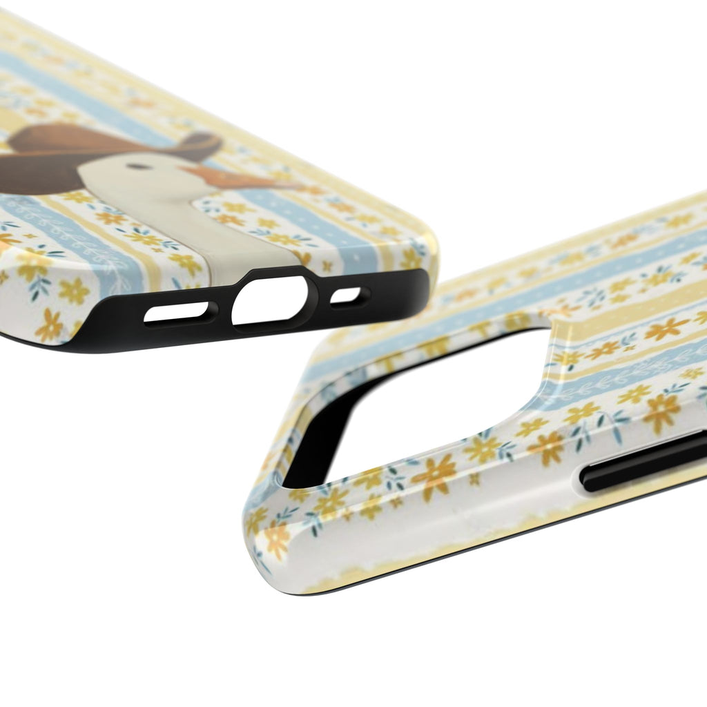 Cowboy Goose Tough Phone Case — Cute Farm Animal iPhone Case with Floral Stripes