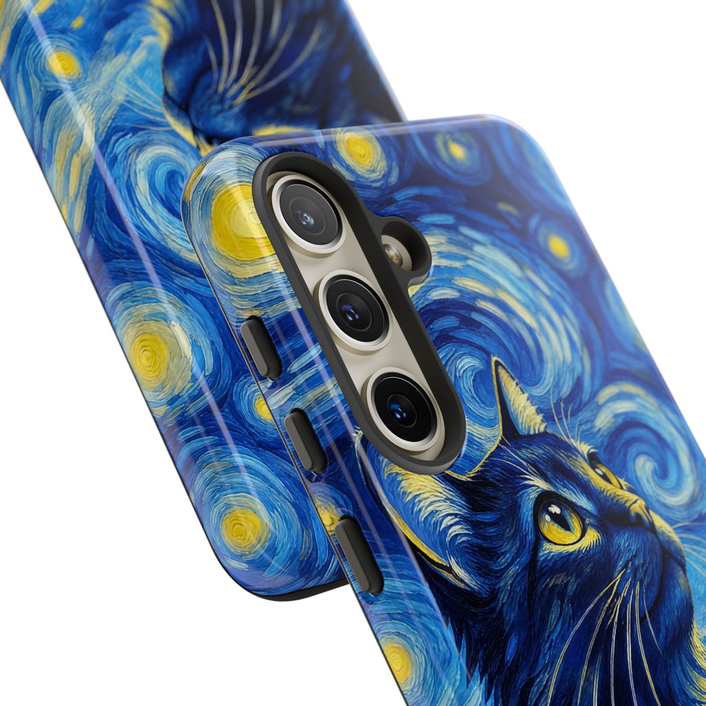 Starry Night Cat Phone Case — Van GoghStyle Blue Galaxy iPhone Cover