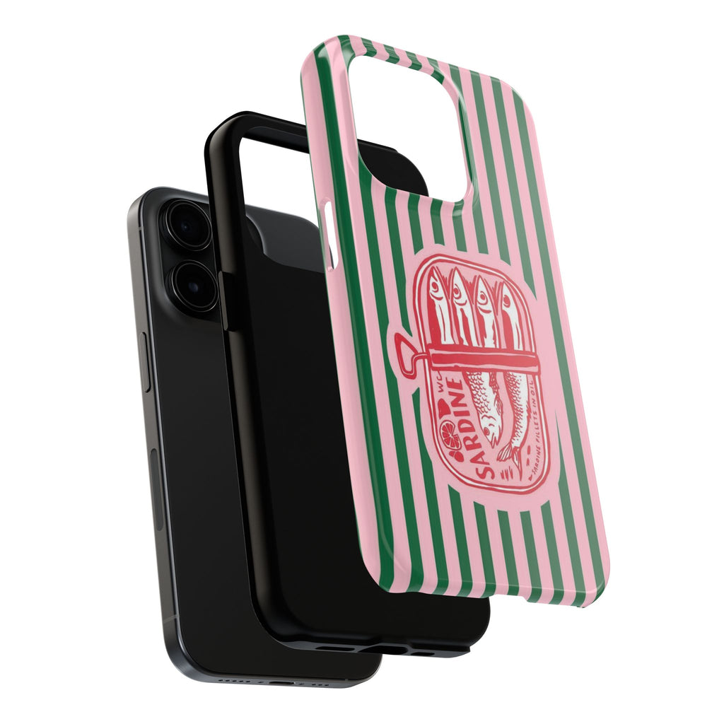 Sardine Stripes Tough Phone Case — Retro Pink & Green Protective Phone Cover