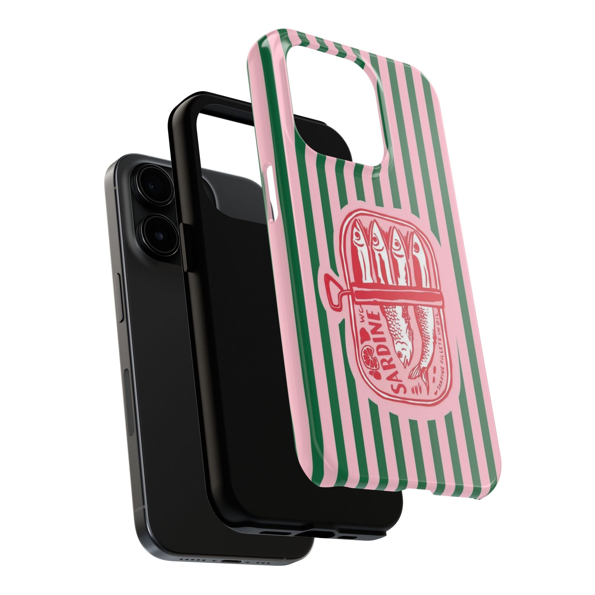 Sardine Stripes Tough Phone Case — Retro Pink & Green Protective Phone Cover