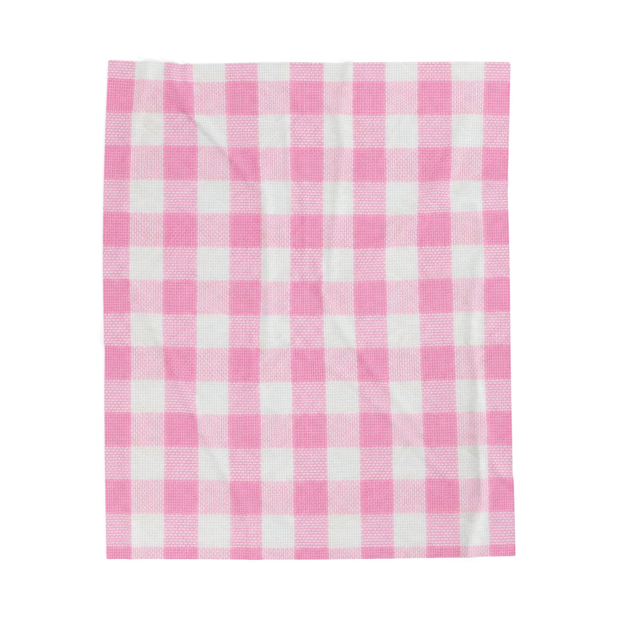Pink Gingham Velveteen Plush Blanket — Soft Cozy Throw for Nursery, Baby Shower & Home