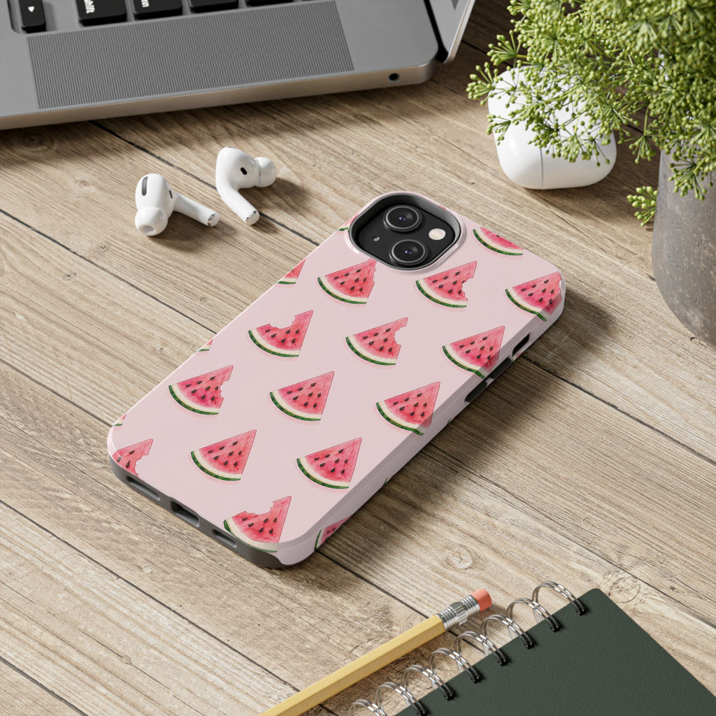 Watermelon Slice Tough Phone Case — Pink Fruit Pattern, Summer Phone Cover
