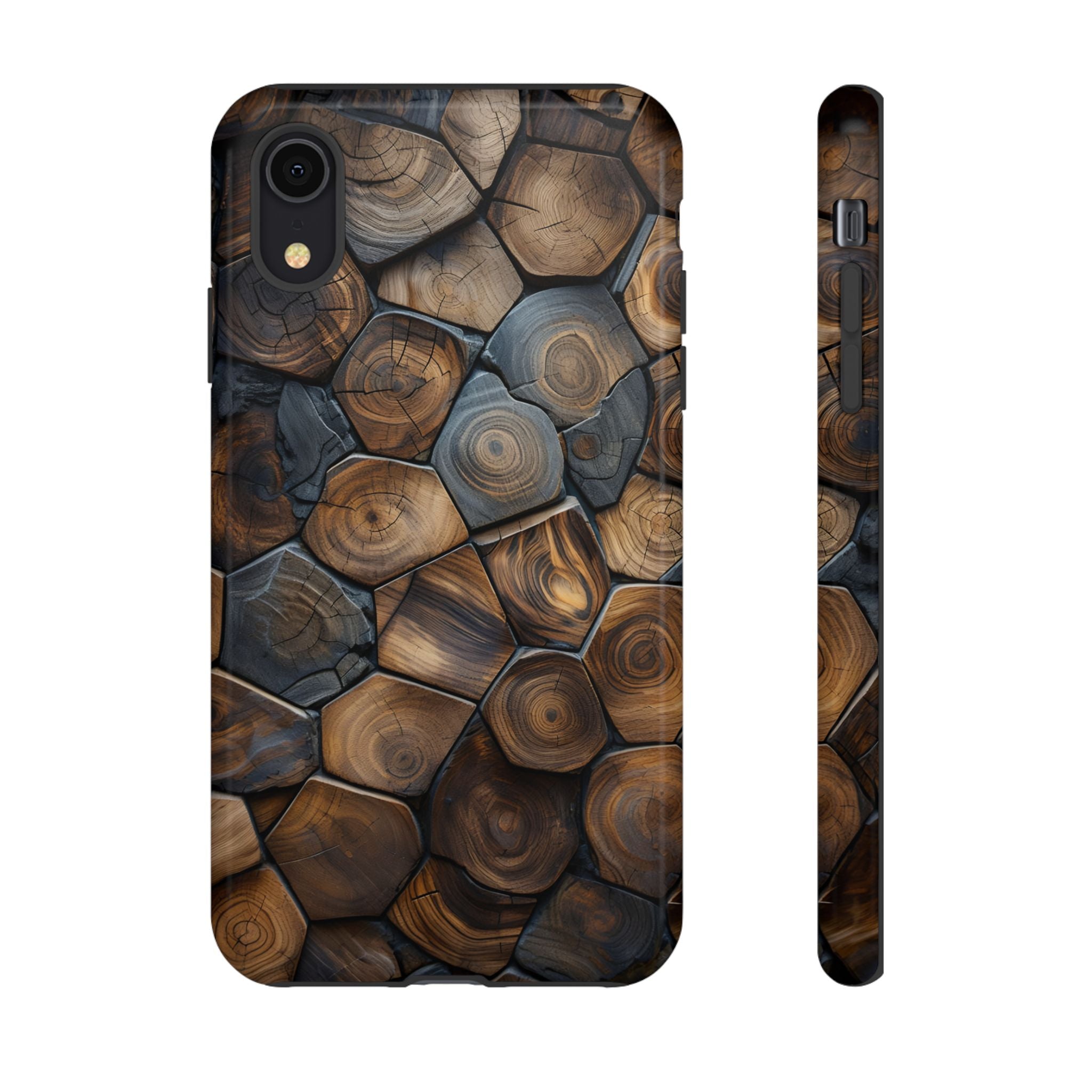 Wood Grain Hex Phone Case — Rustic Geometric iPhone Protection