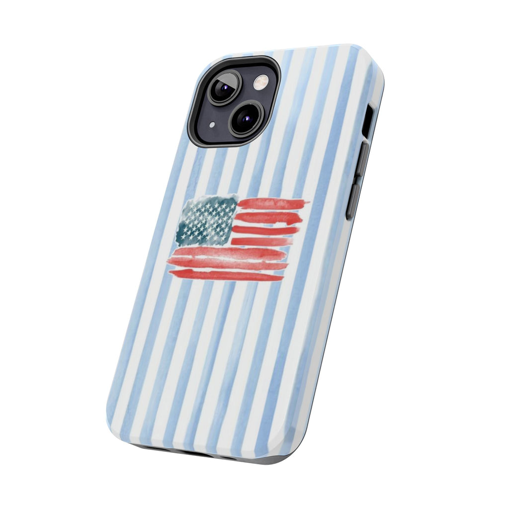 American Flag Watercolor Tough Phone Case — Blue Striped Patriotic Phone Case