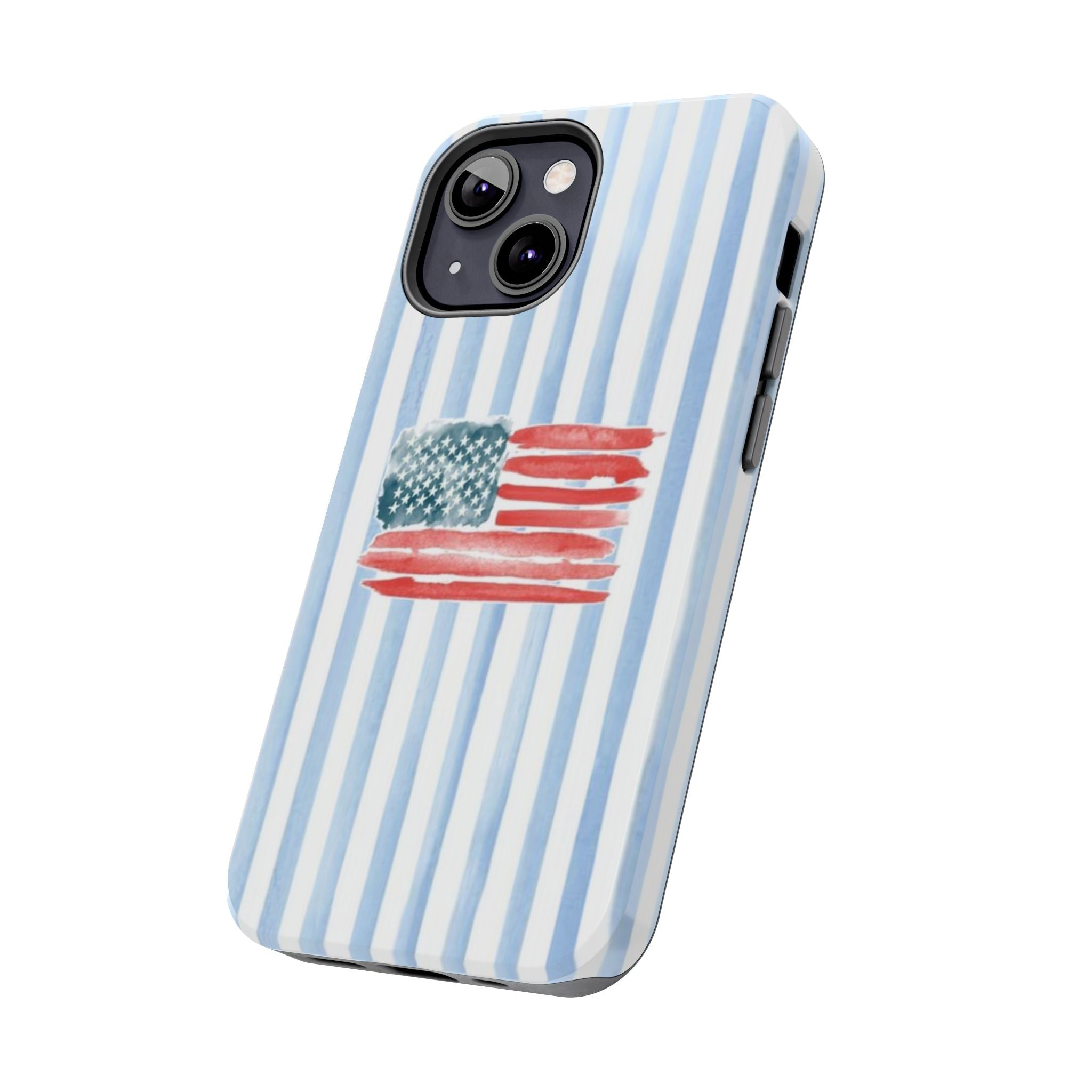 American Flag Watercolor Tough Phone Case — Blue Striped Patriotic Phone Case