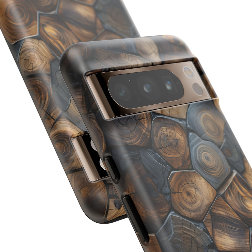 Wood Grain Hex Phone Case — Rustic Geometric iPhone Protection