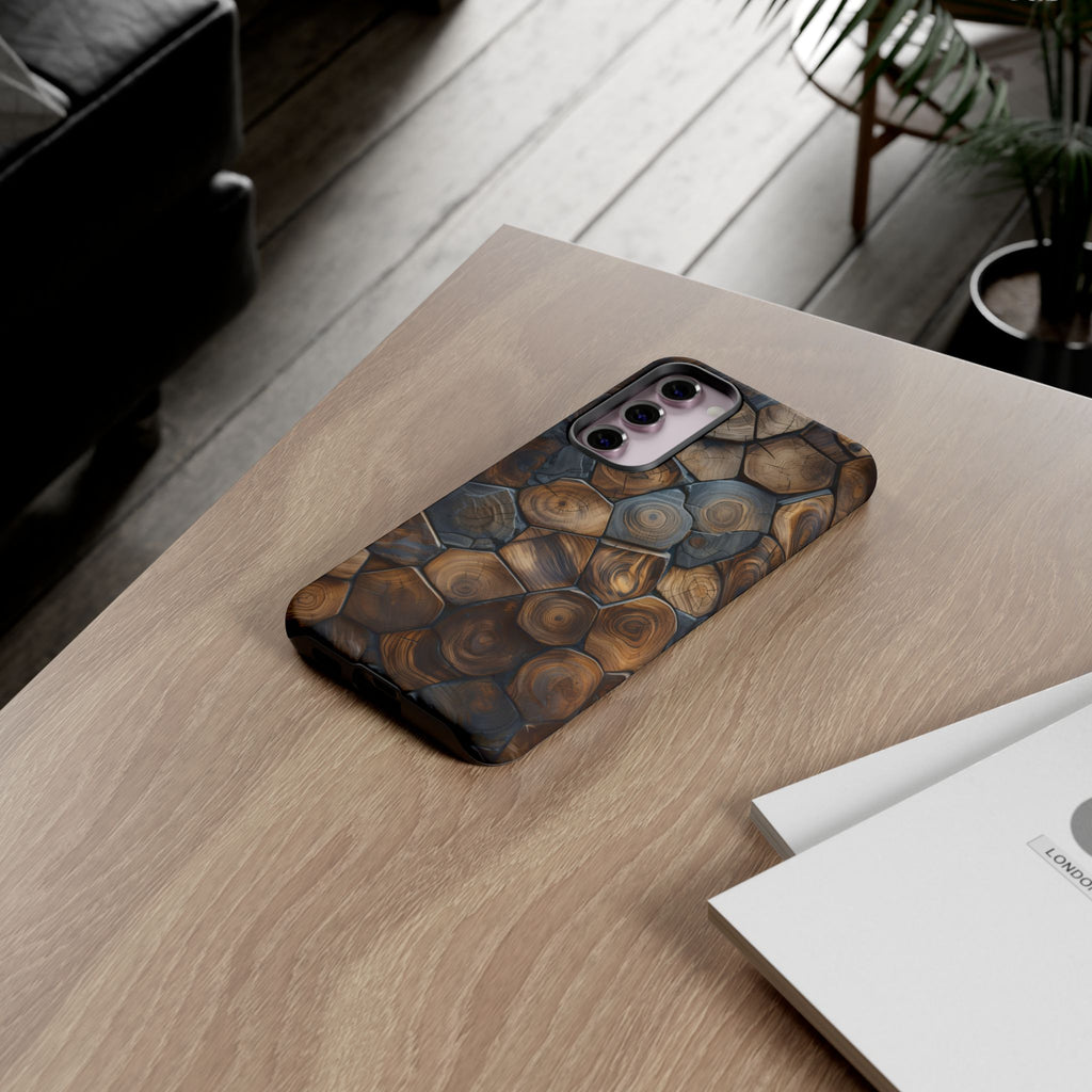 Wood Grain Hex Phone Case — Rustic Geometric iPhone Protection