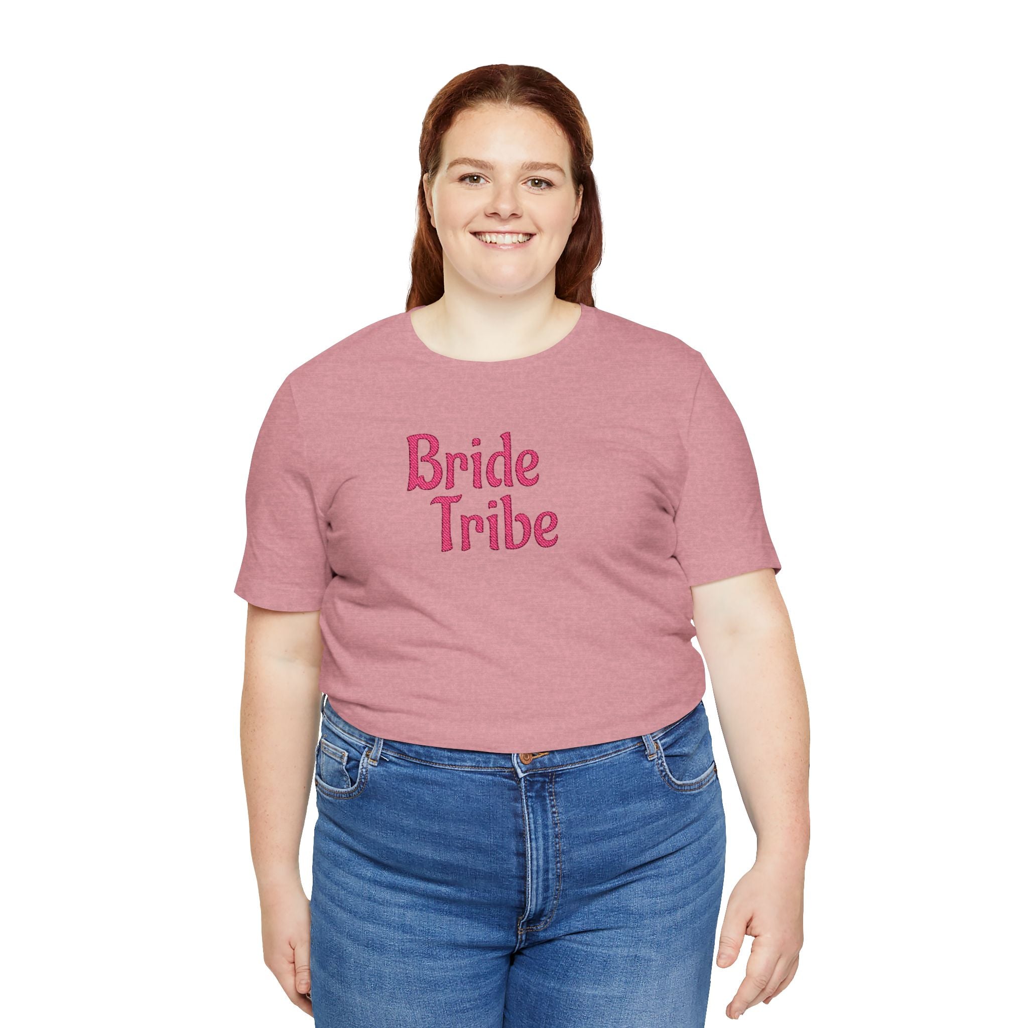 Embroidered Bride Tribe T‑Shirt — Pink Bachelorette Party Tee