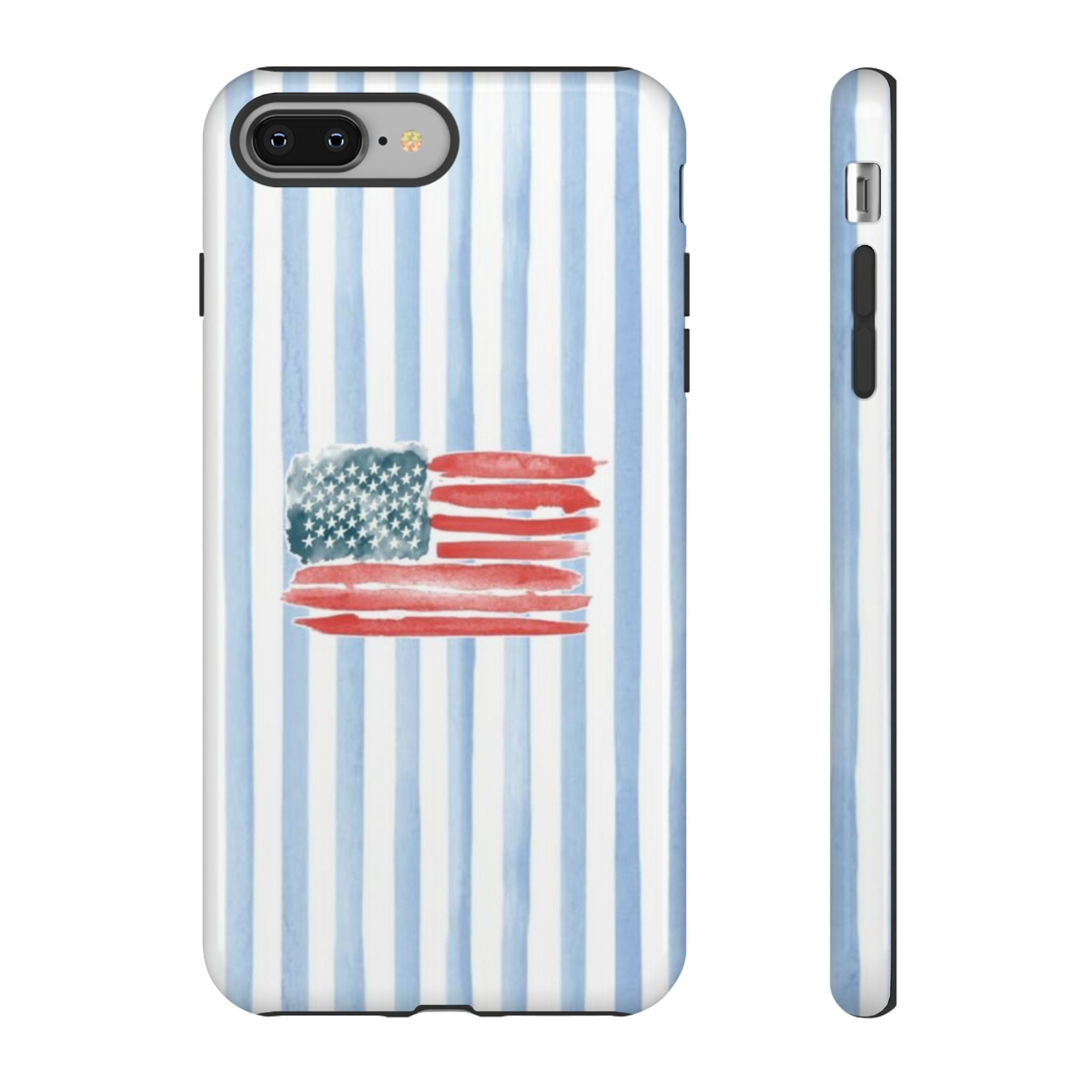 American Flag Watercolor Phone Case - Blue Stripe Tough Case