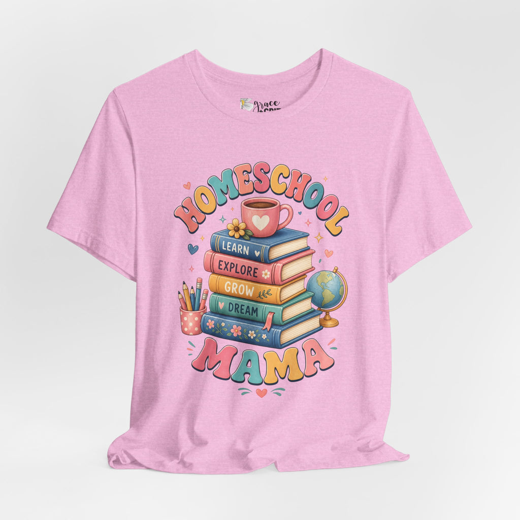 Homeschool Mama T-Shirt – Colorful Stacked Books Design