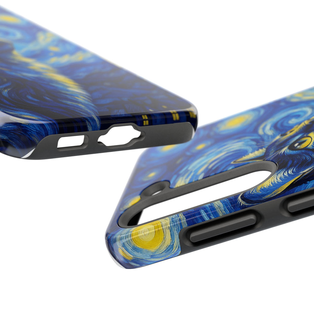 Starry Night Cat Tough Phone Case — Van Gogh Style Galaxy Kitten Protective Cover