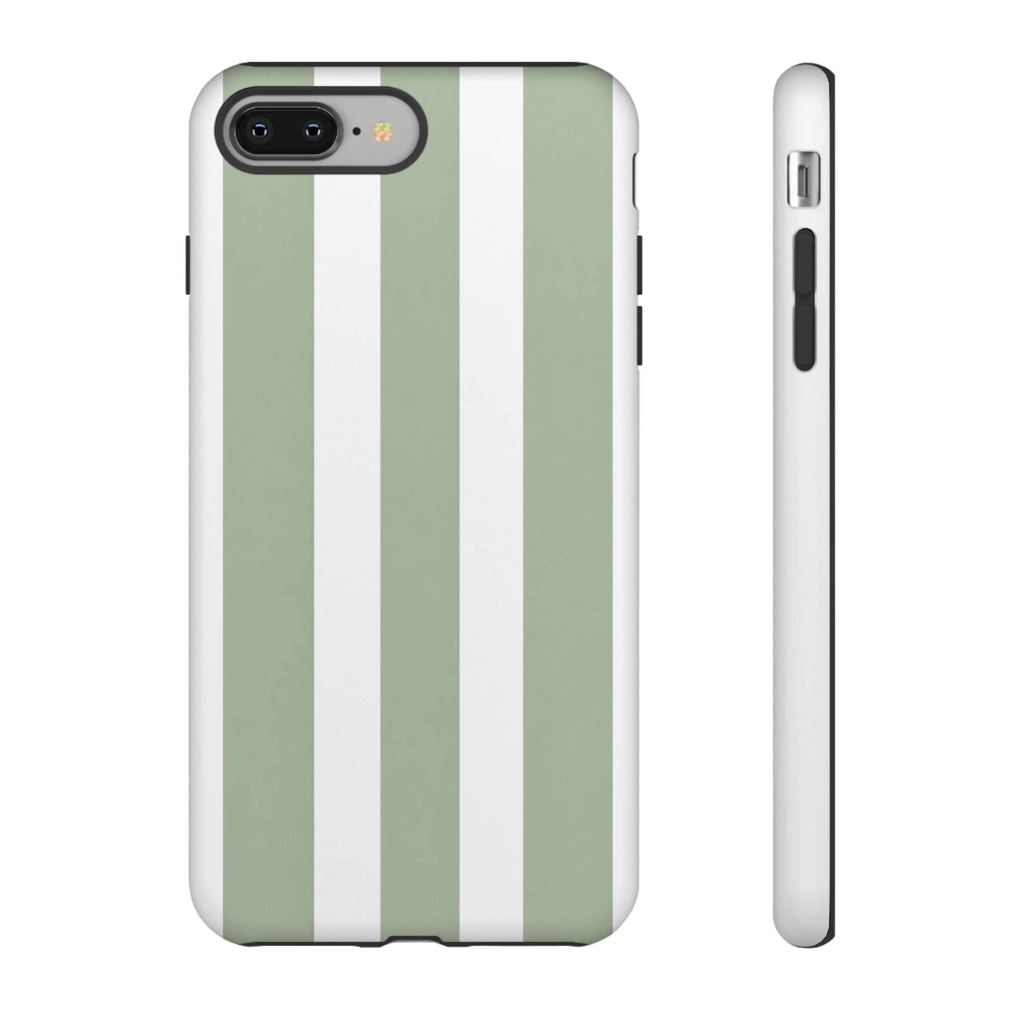 Striped Sage Tough Phone Case — Durable Green & White Vertical Stripe Phone Cover
