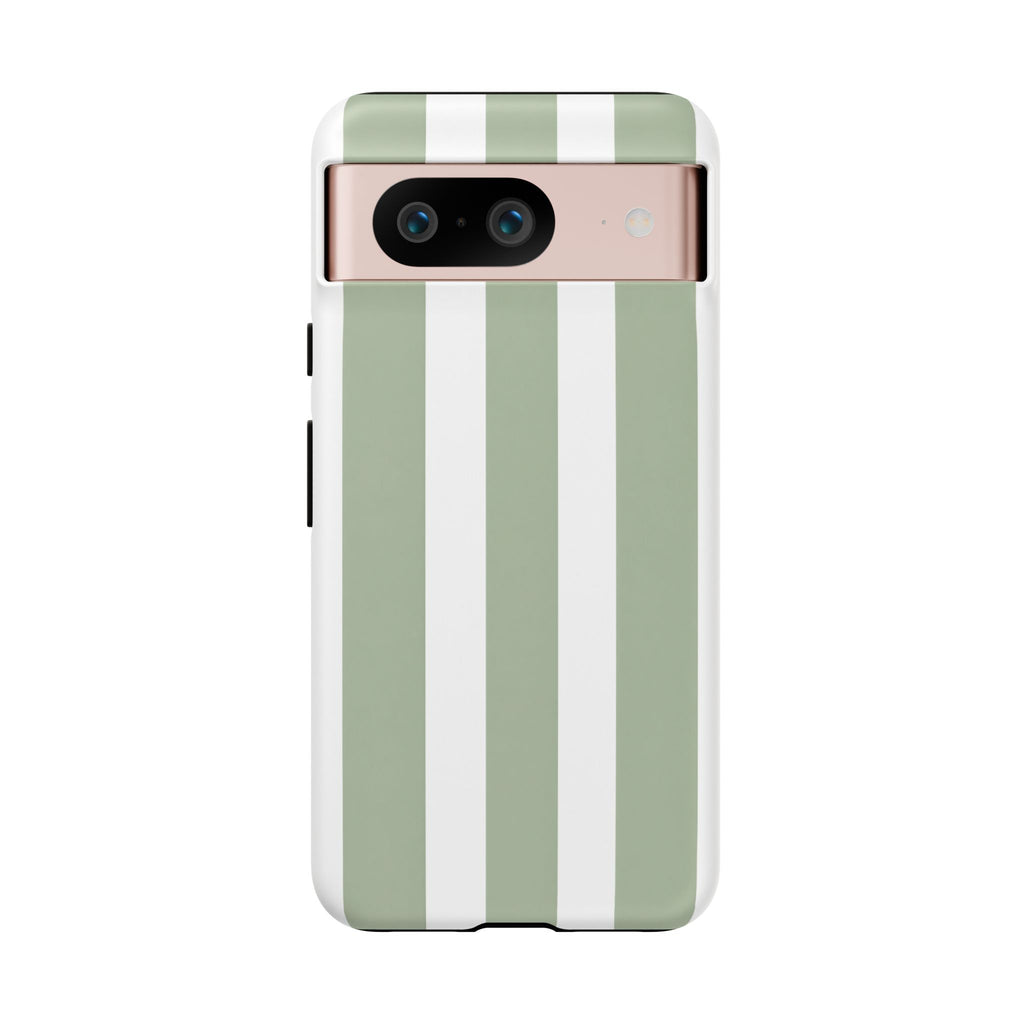 Striped Sage Tough Phone Case — Durable Green & White Vertical Stripe Phone Cover