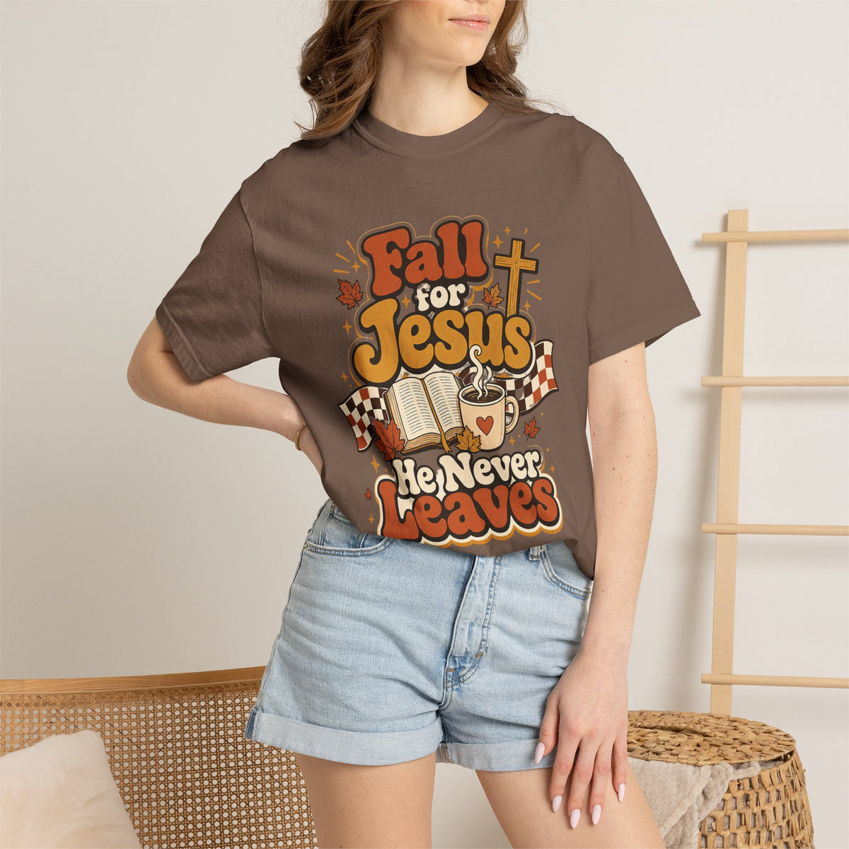 Fall for Jesus He Never Leaves Christian T-Shirt