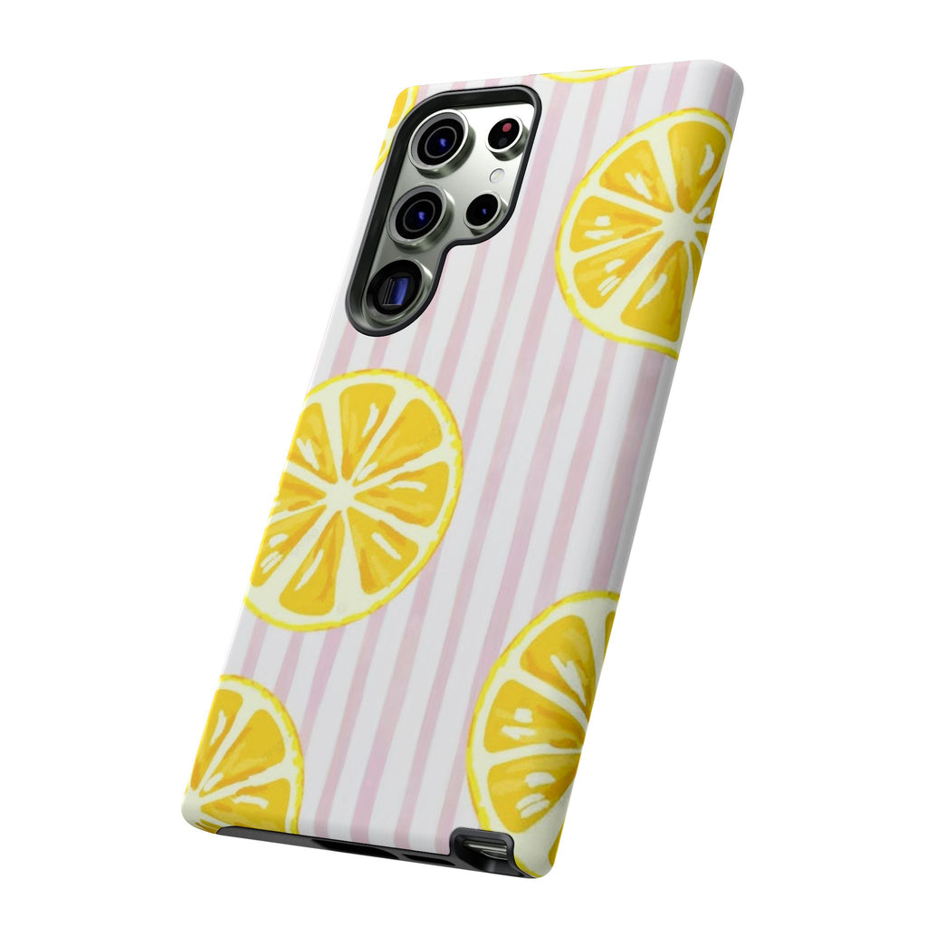 Lemon Slices Tough Case — Cute Pink Stripe Phone Cover