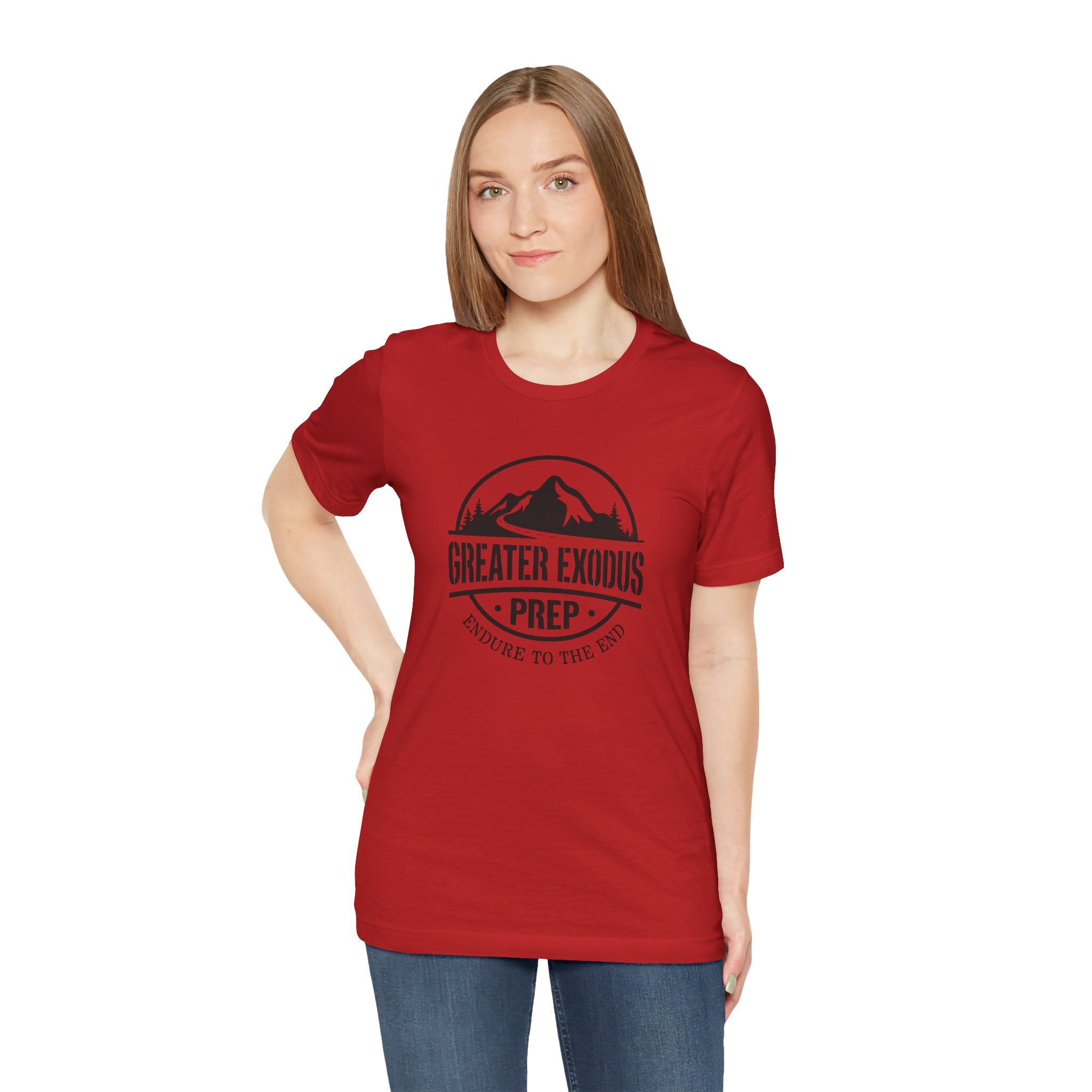 Greater Exodus Prep T-Shirt — Mountain Logo “Endure to the End” Adventure Tee