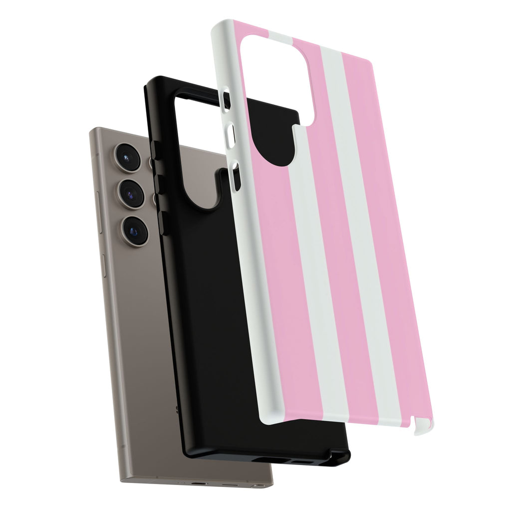 Pink & White Striped Tough Phone Case — Durable Protective Phone Cover