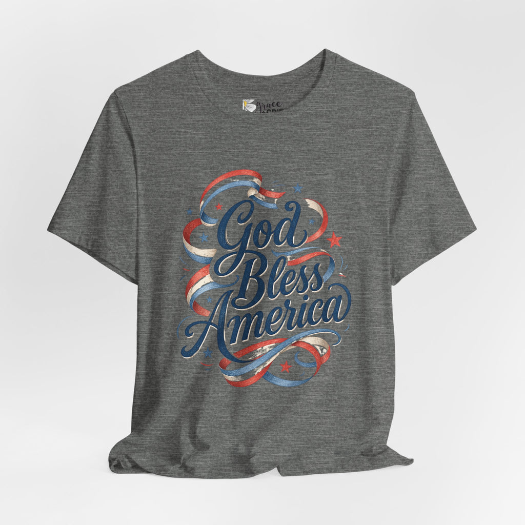 God Bless America T-Shirt — Patriotic Vintage Script Tee for 4th of July