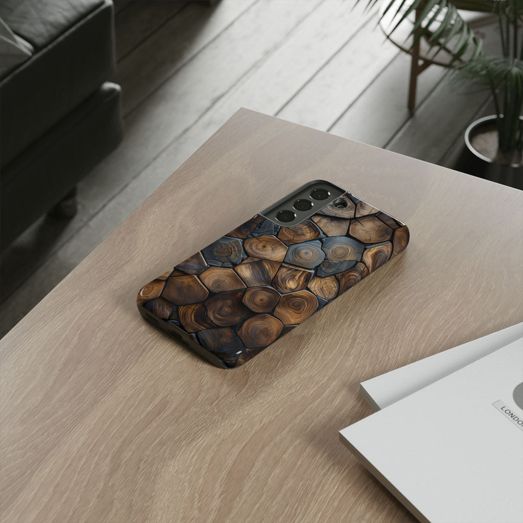 Wood Grain Hex Phone Case — Rustic Geometric iPhone Protection