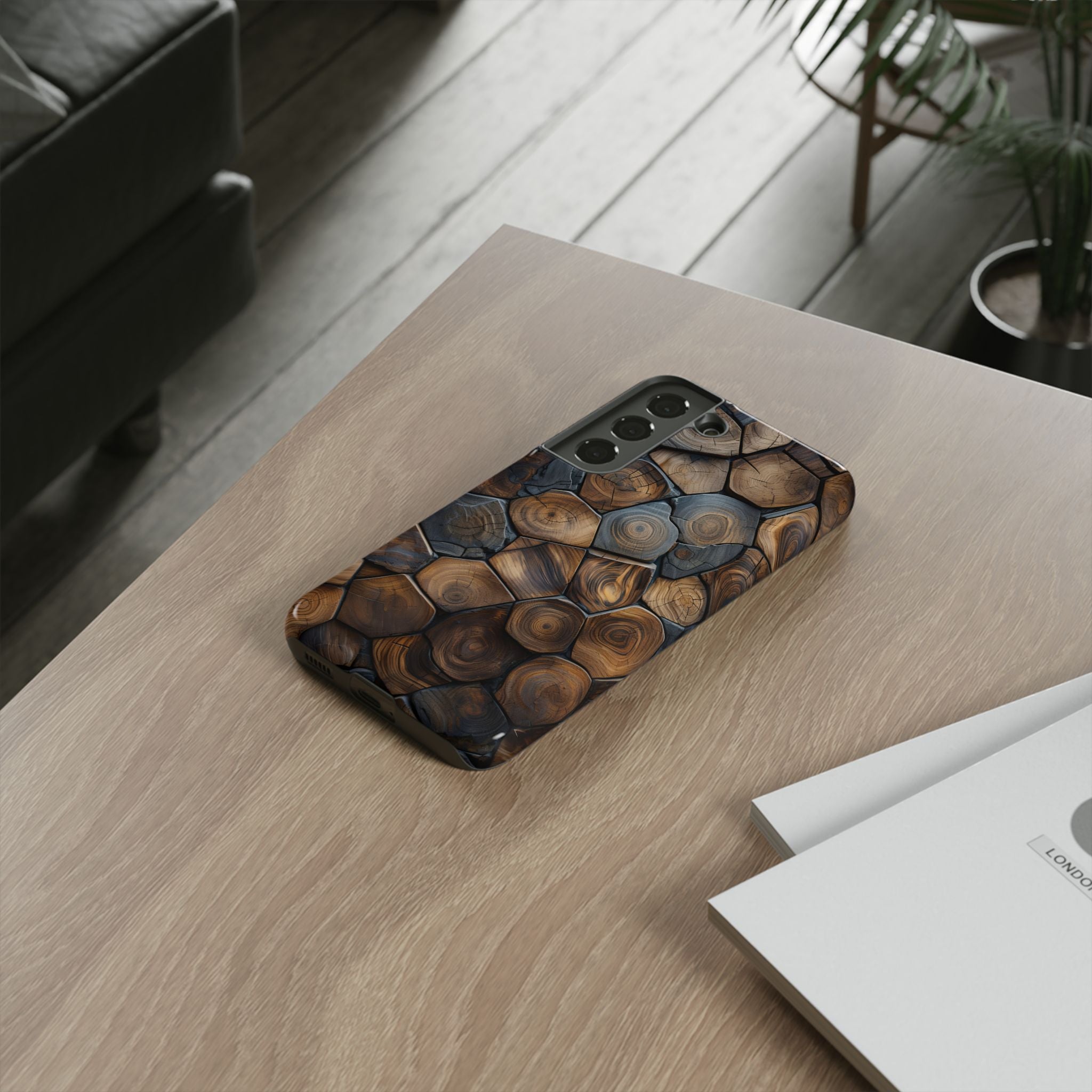 Wood Grain Hex Phone Case — Rustic Geometric iPhone Protection