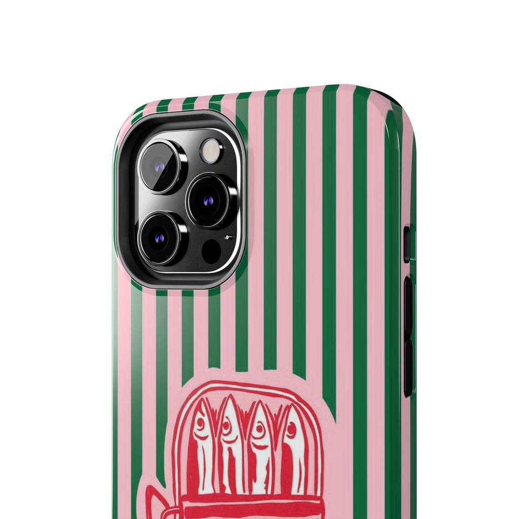 Sardine Stripes Tough Phone Case — Retro Pink & Green Protective Phone Cover