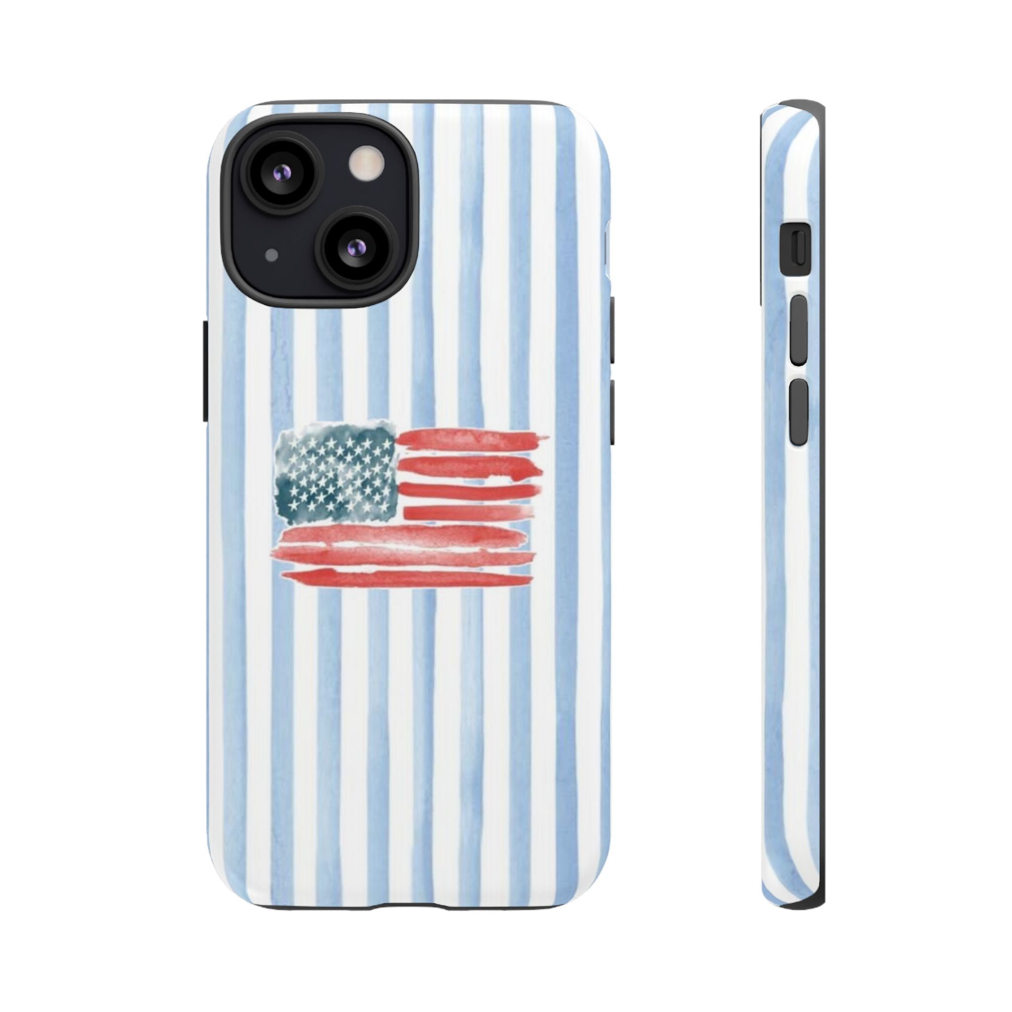 American Flag Watercolor Phone Case - Blue Stripe Tough Case