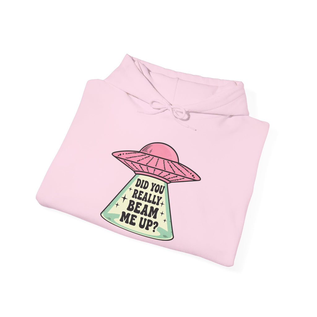 Alien UFO Hoodie — "Did You Really Beam Me Up?" Cute Retro Graphic Sweatshirt