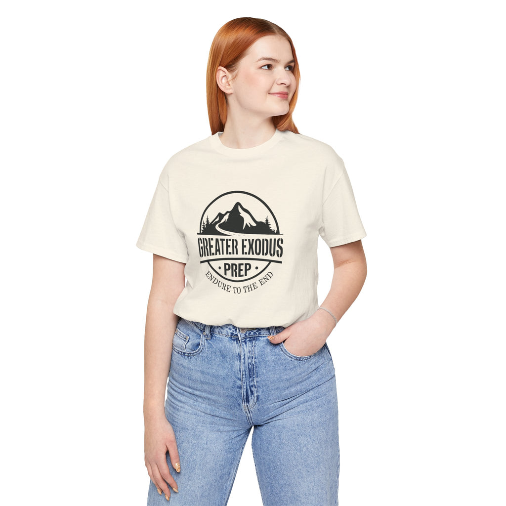Greater Exodus Prep T-Shirt — Mountain Logo “Endure to the End” Adventure Tee