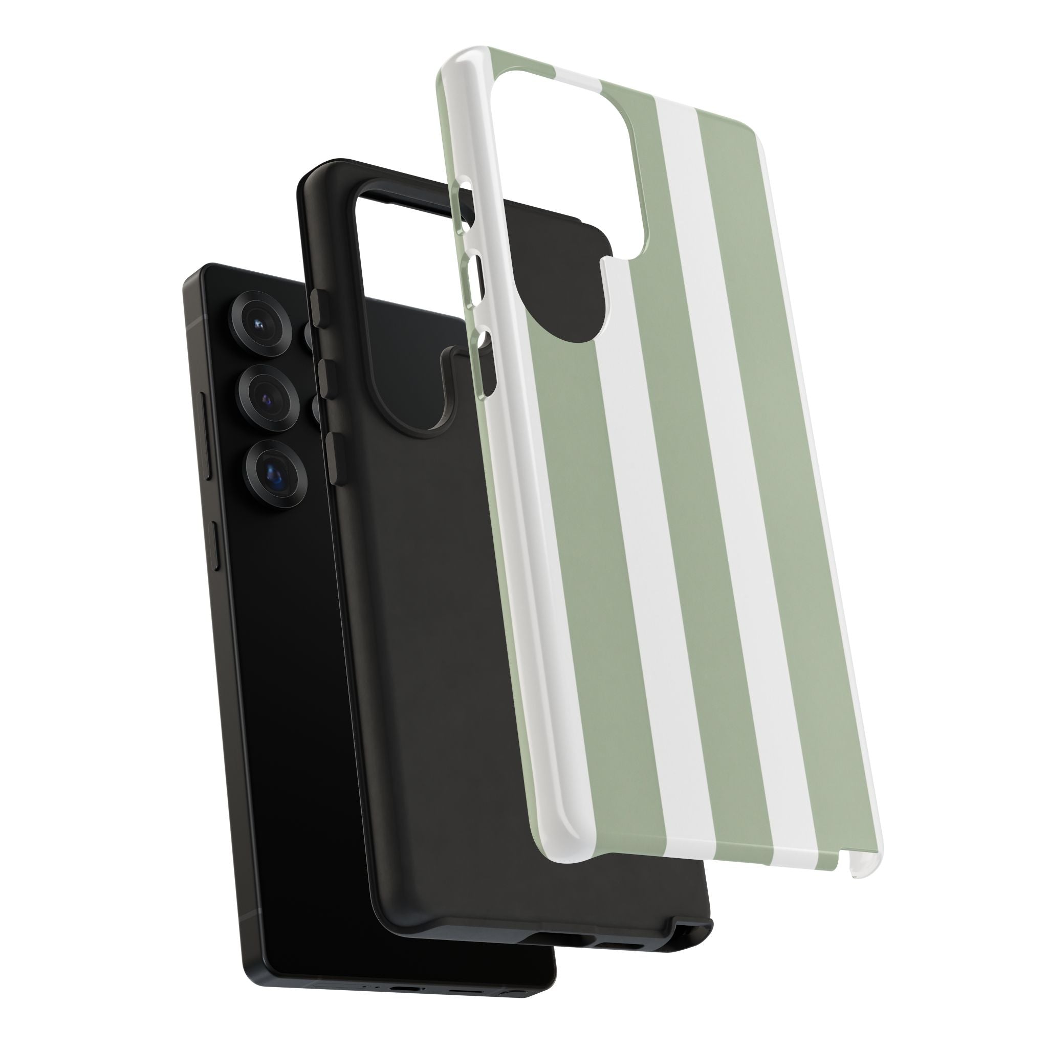 Striped Sage Tough Phone Case — Durable Green & White Vertical Stripe Phone Cover