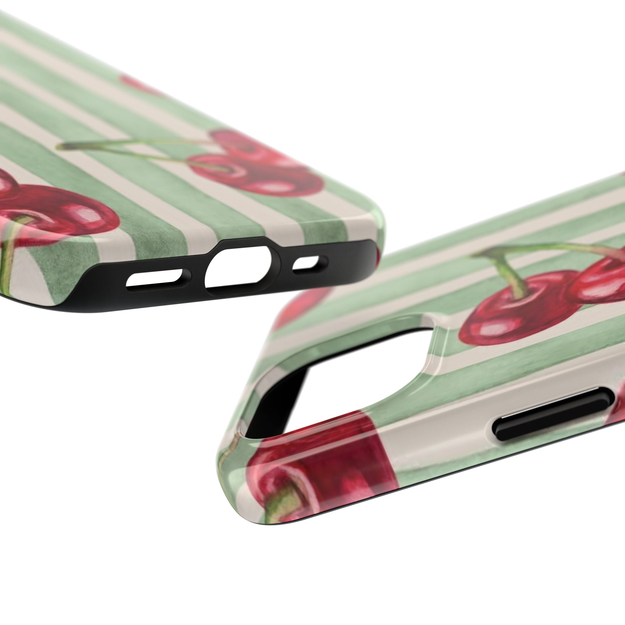 Cherry Stripe Tough Phone Case — Retro Watercolor Cherry Pattern Durable Phone Case