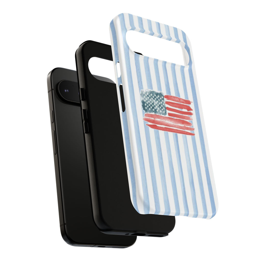 American Flag Watercolor Phone Case - Blue Stripe Tough Case
