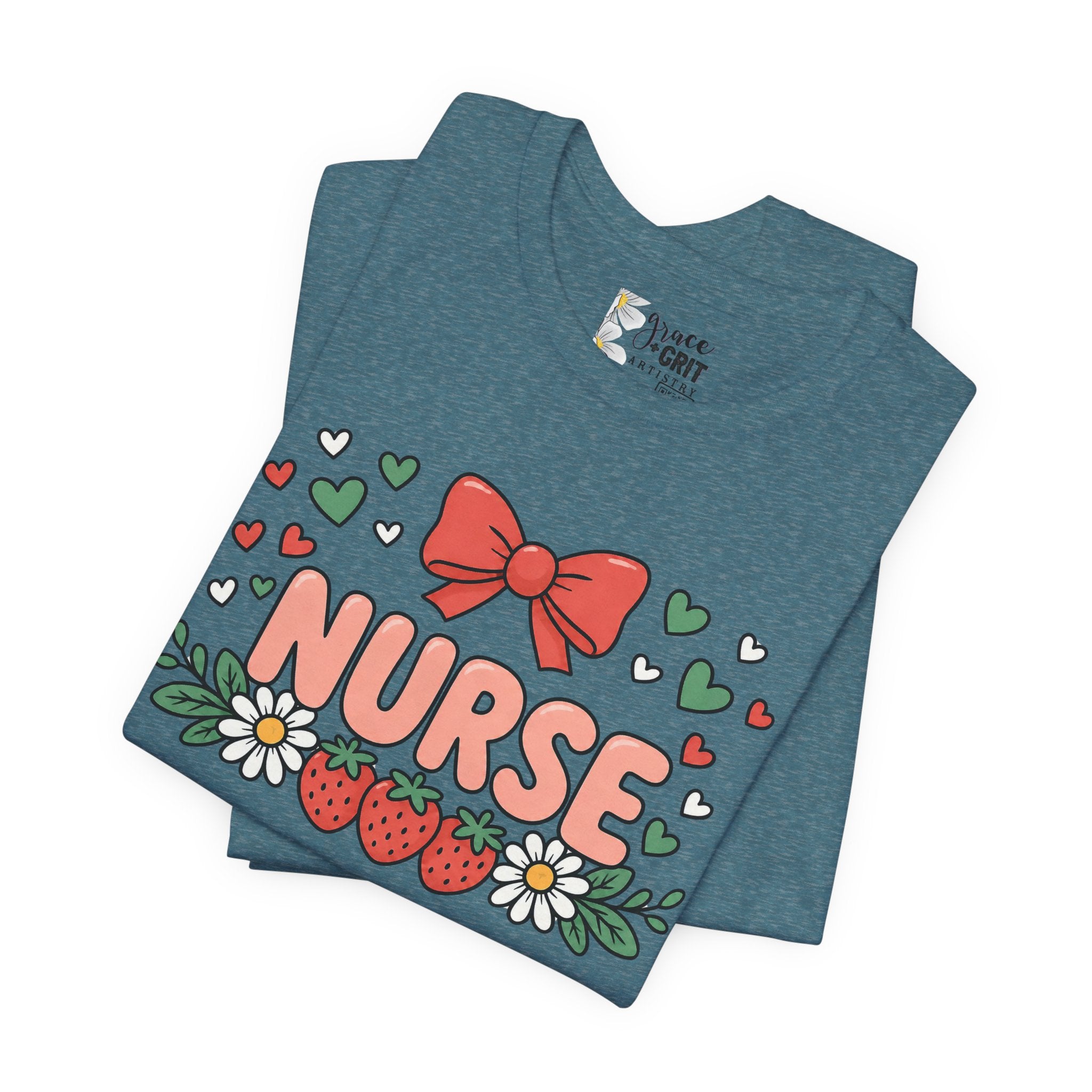 Nurse Floral Tee — Cute Strawberry & Bow Nurse T-Shirt
