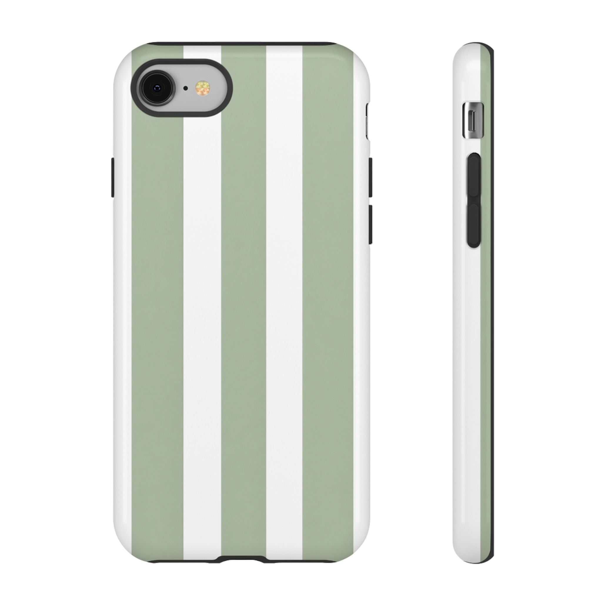 Striped Sage Tough Phone Case — Durable Green & White Vertical Stripe Phone Cover