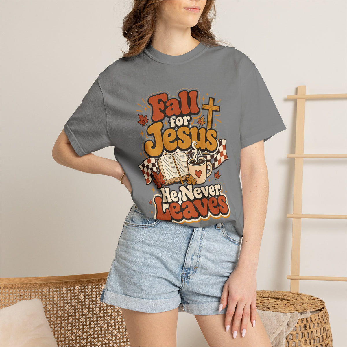 Fall for Jesus He Never Leaves Christian T-Shirt