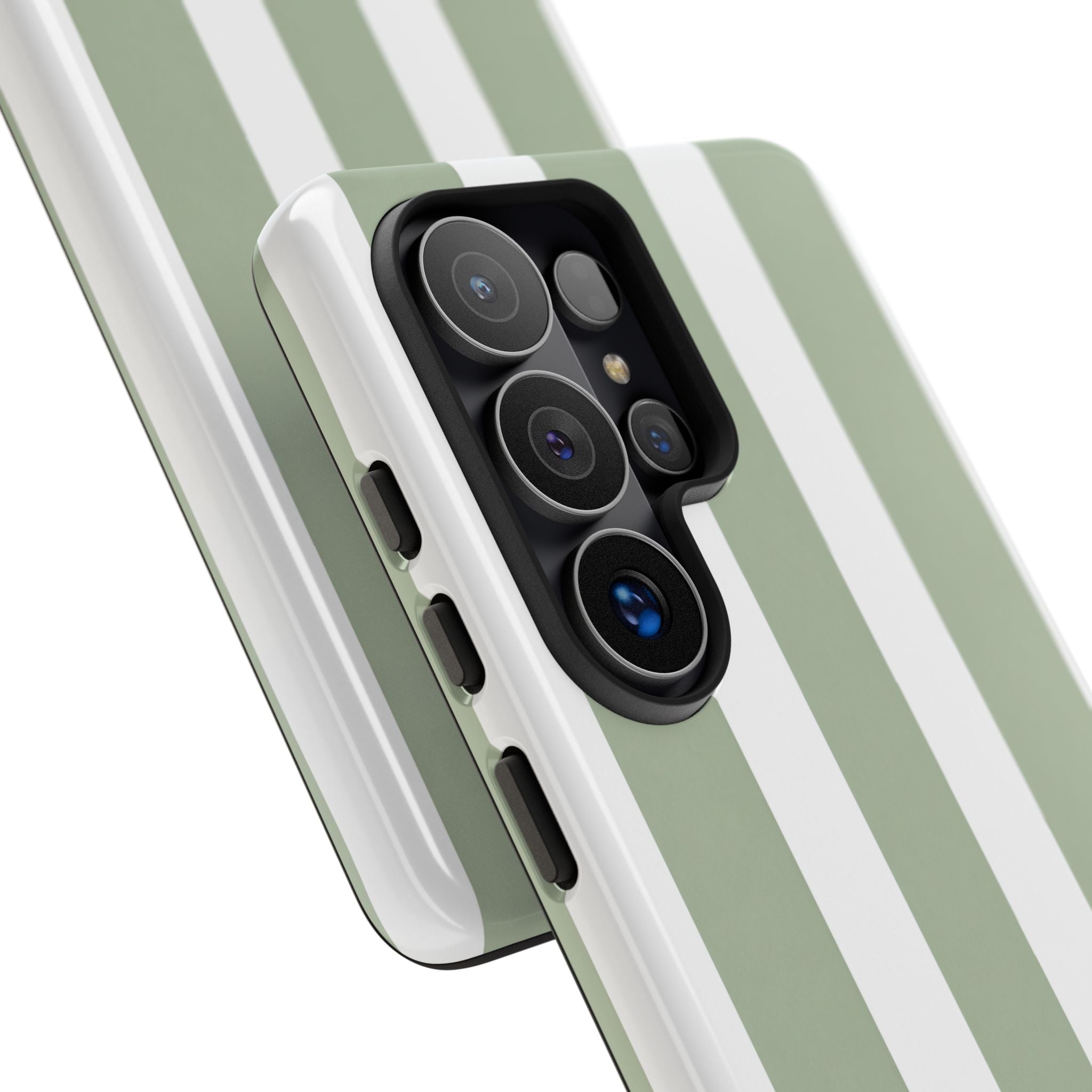 Striped Sage Tough Phone Case — Durable Green & White Vertical Stripe Phone Cover