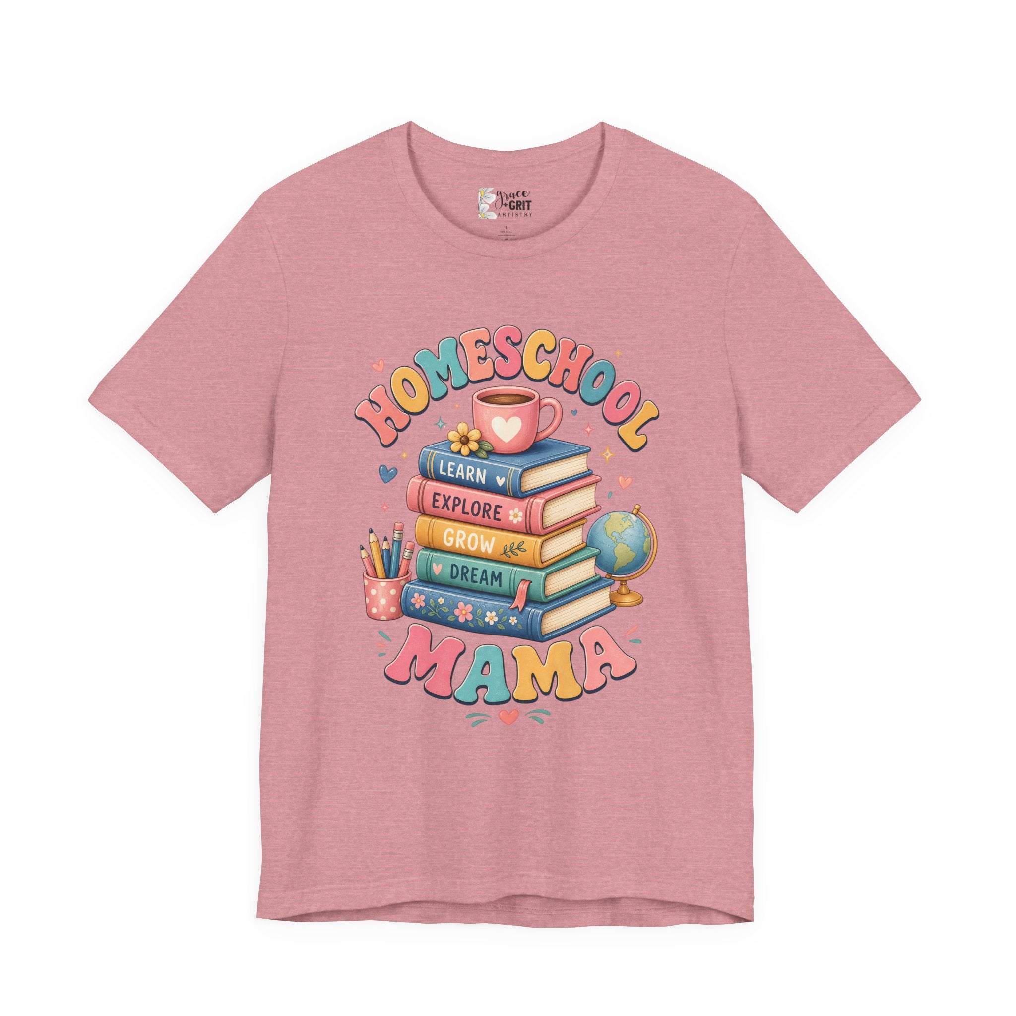 Homeschool Mama T-Shirt – Colorful Stacked Books Design