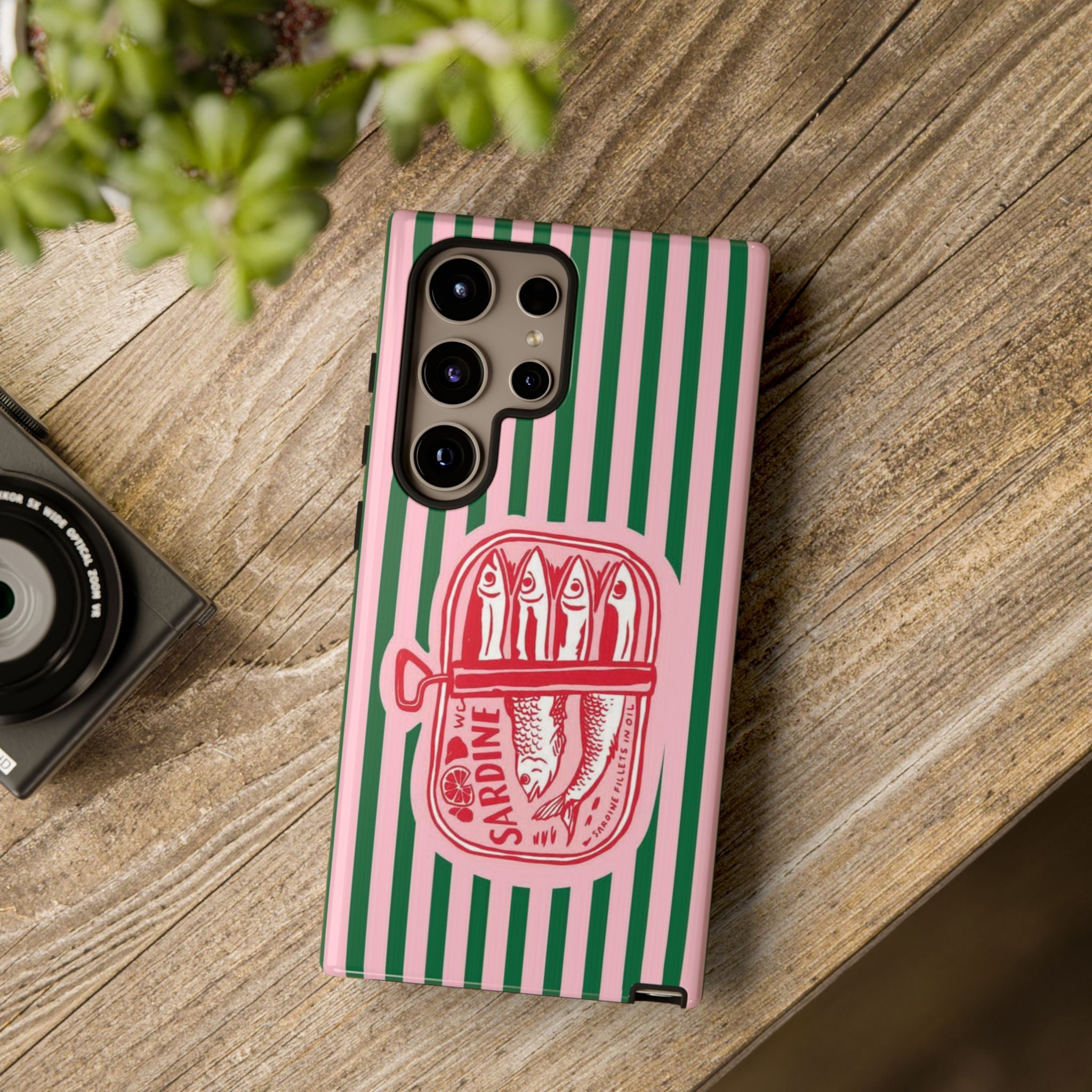 Sardine Stripe Phone Case — Retro Pink & Green Nautical Protection