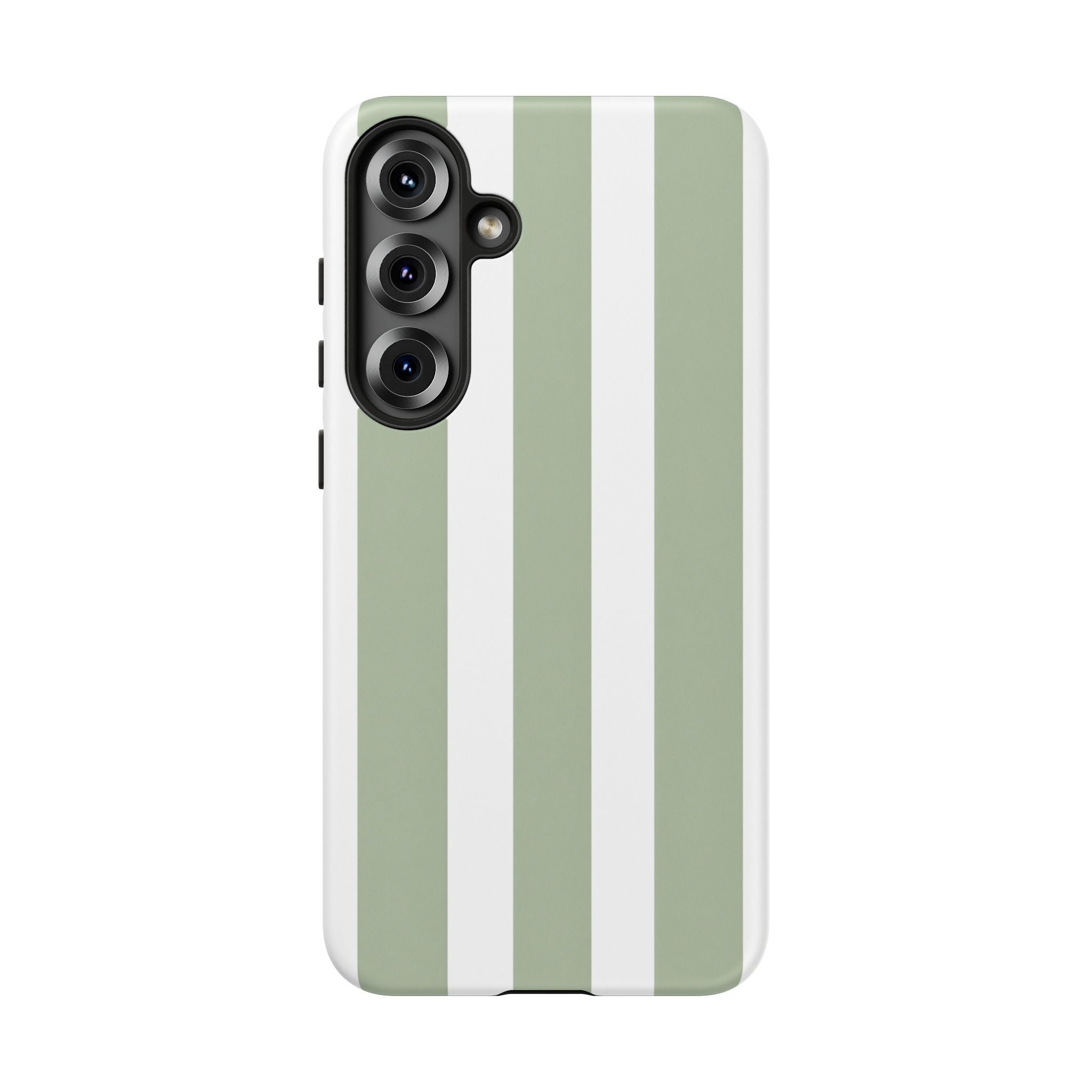 Striped Sage Tough Phone Case — Durable Green & White Vertical Stripe Phone Cover
