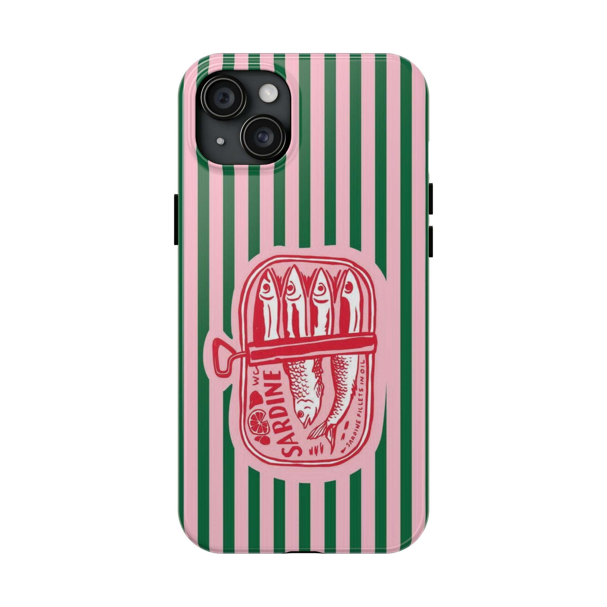 Sardine Stripes Tough Phone Case — Retro Pink & Green Protective Phone Cover
